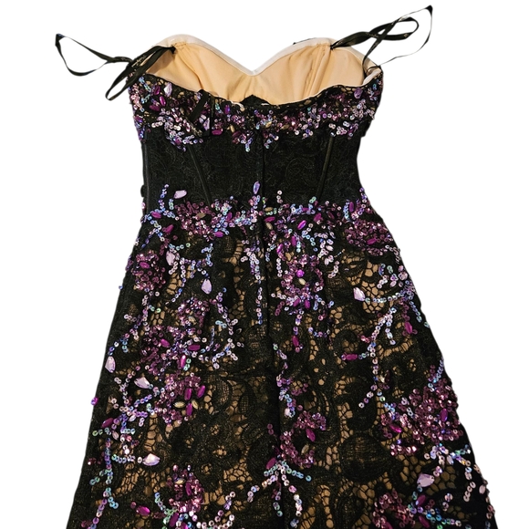 Black and Purple Sequin Homecoming Mini Dress - Picture 3 of 6